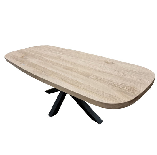 Deens ovale eettafel 4cm blad met vierkante spinpoot